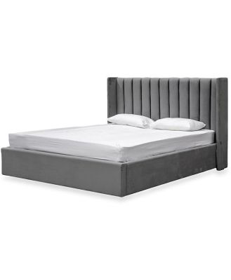 Hillsdale Queen Bed Frame - Wide Base in Charcoal Velvet by Interior Secrets - AfterPay Available