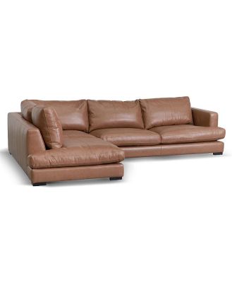 Lucinda 4 Seater Left Chaise Sofa - Caramel Brown Leather by Interior Secrets - AfterPay Available