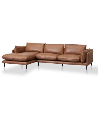 Lucio 4 Seater Left Chaise Leather Sofa - Caramel Brown by Interior Secrets - AfterPay Available