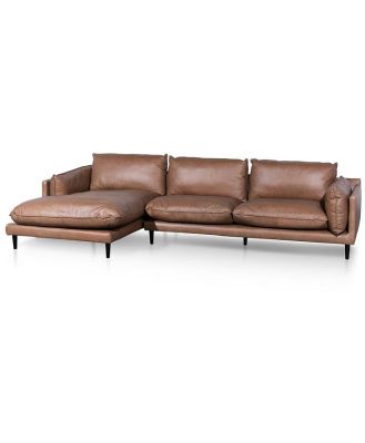 Lucio 4 Seater Left Chaise Leather Sofa - Saddle Brown - Last One by Interior Secrets - AfterPay Available