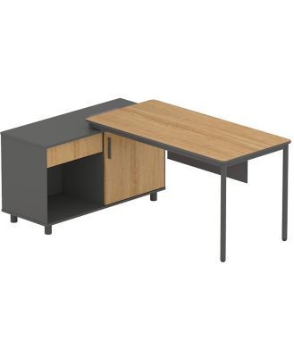 Montoya 1.75m Left Return Natural Office Desk - Charcoal Base by Interior Secrets - AfterPay Available
