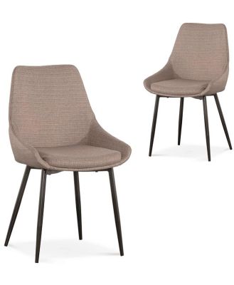 Set of 2 - Alfie Fabric Dining Chair - Brown Grey - Last Set by Interior Secrets - AfterPay Available