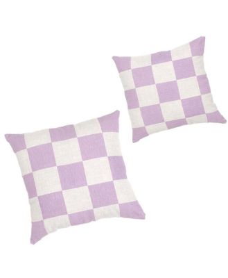 Set of 2 - Check 40cm Square Cushion - Lavender by Interior Secrets - AfterPay Available