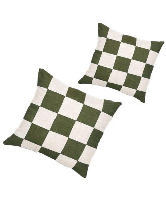 Set of 2 - Check 40cm Square Cushion - Olive by Interior Secrets - AfterPay Available
