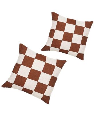 Set of 2 - Check 40cm Square Cushion - Rust by Interior Secrets - AfterPay Available