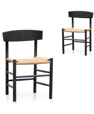 Set of 2 - Erika Rattan Black Dining Chair - Natural Seat by Interior Secrets - AfterPay Available