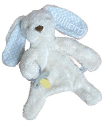 Personalised Bunny Comforter with Dummy Holder Cream and Blue