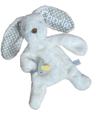 Personalised Bunny Comforter with Dummy Holder Cream and Grey