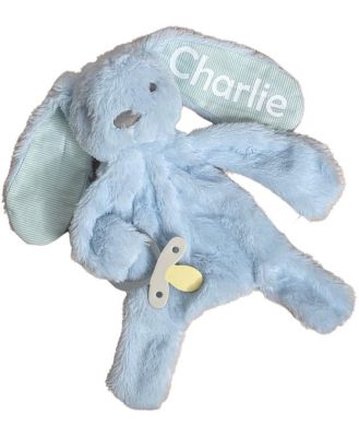 Personalised Fluffy Bunny Dummy Holder Blue Stripe