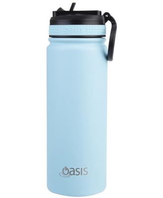 Oasis Stainless Steel Double Wall Insulated Challenger Sports Bottle with Sipper Straw (550ml) Island Blue