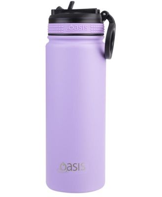Oasis Stainless Steel Double Wall Insulated Challenger Sports Bottle with Sipper Straw (550ml) Lavender