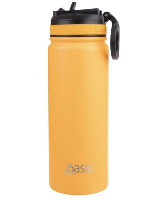 Oasis Stainless Steel Double Wall Insulated Challenger Sports Bottle with Sipper Straw (550ml) Neon Orange
