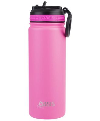 Oasis Stainless Steel Double Wall Insulated Challenger Sports Bottle with Sipper Straw (550ml) Neon Pink