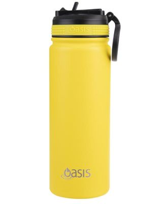 Oasis Stainless Steel Double Wall Insulated Challenger Sports Bottle with Sipper Straw (550ml) Neon Yellow
