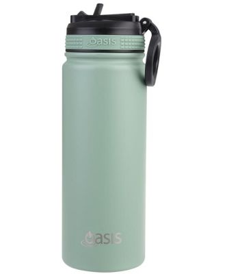 Oasis Stainless Steel Double Wall Insulated Challenger Sports Bottle with Sipper Straw (550ml) Sage Green