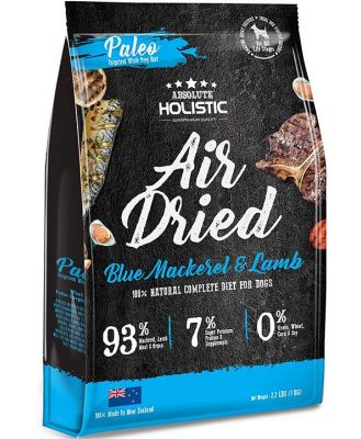 Absolute Holistic Air Dried Grain Free Dog Food Blue Mackerel & Lamb 1kg - Made in New Zealand
