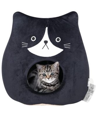 All Fur You Soft and Comfortable Cat Face Cat Cave Bed in Black