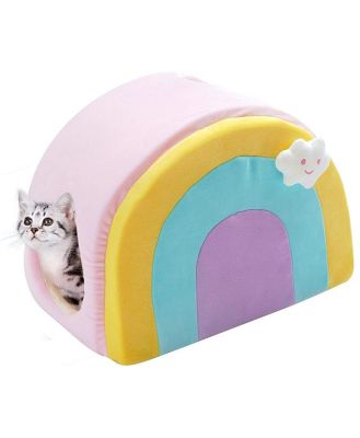 All Fur You Soft and Comfortable Rainbow Cat House Bed in Pink