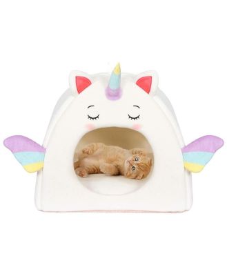All Fur You Soft and Comfortable Unicorn Cat Cave Bed in White