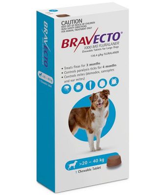 Bravecto Large Dog Blue 20-40kg Single Chew Flea & Tick Control -