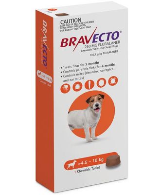 Bravecto Small Dog Orange 4.5-10kg Single Chew Flea & Tick Control -