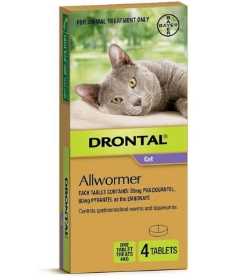 Drontal Intestinal All-Wormer for Cats & Kittens Up to 4kg - 4 Tablets