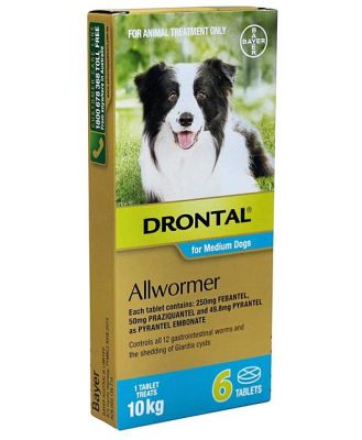 Drontal Intestinal All-Wormer for Medium Dogs to 10kg - 6 Tablets
