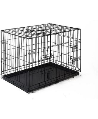 Portable Black Steel Rust-Resistant Dog Crate Foldable with Leak-Proof Trayze 36
