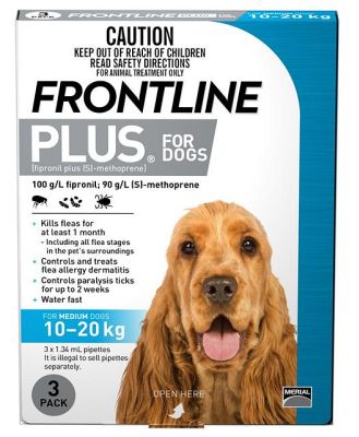 Frontline Plus Flea & Tick Protection for Dogs 10-20kg - 3 Pack