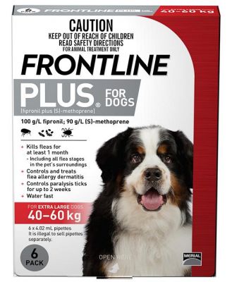 Frontline Plus Flea & Tick Protection for Dogs 40-60kg - 6 Pack