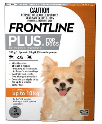 Frontline Plus Flea & Tick Protection for Dogs up to 10kg - 3 Pack