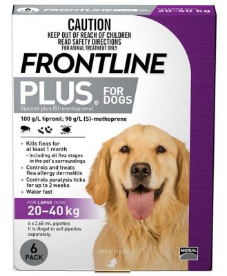 Frontline Plus Flea & Tick Treatment for Dogs 20-40kg - 6 Pack