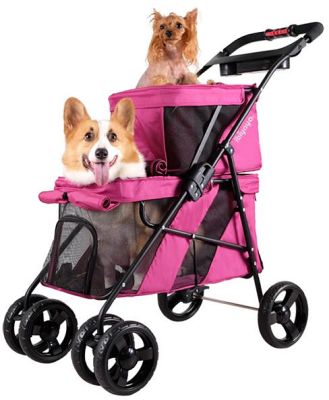 Ibiyaya Double Decker Pet Stroller for Multiple Pets - Red Violet