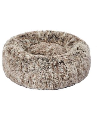 Pet Bed Cat Dog Donut Nest Calming Mat Soft Plush Kennel - Brown -