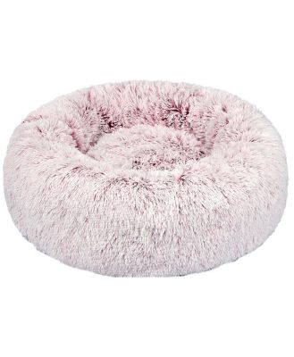 Pet Bed Cat Dog Donut Nest Calming Mat Soft Plush Kennel - Pink -