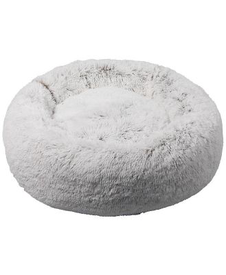 Pet Bed Cat Dog Donut Nest Calming Mat Soft Plush Kennel - White Coffee -