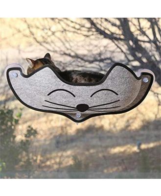 K&H EZ Mount Cat Window Seat Hammock - Grey with Cat's Face - Holds up to 27kg