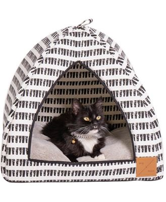Mog & Bone Cat Igloo Bed with Fleecy Cushion - Black & White Mosaic