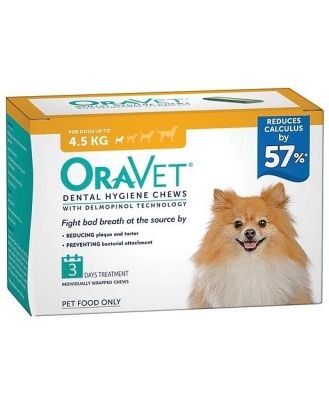 Oravet Plaque & Tartar Control Chews for Extra Small Dogs up to 4.5kg - Orange 3-Pack