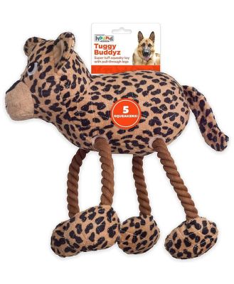 Outward Hound Tuggy Buddys Plush Squeaker Dog Tug Toy - Leopard