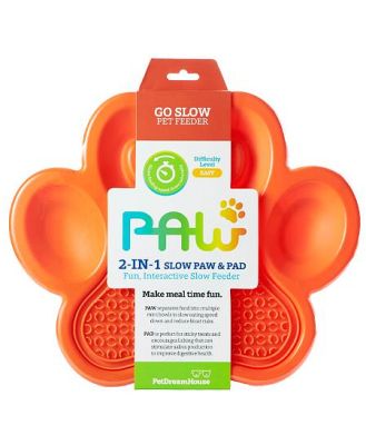 PAW 2-in-1 Slow Feeder & Anti-Anxiety Food Lick Pad for Cats & Dogs - Orange