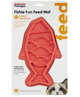 Petstages Fishie Fun Feed Mat Wet and Dry Slow Food Bowl for Cats - Pink