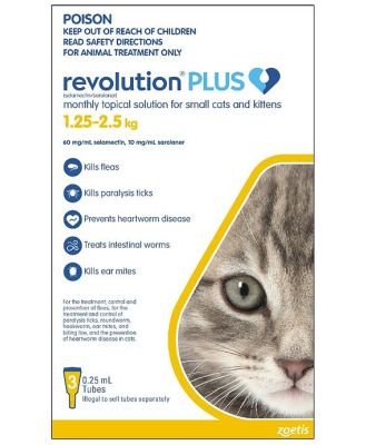 Revolution PLUS Flea, Worm & Tick Topical Prevention for Kittens 1.25-2.5kg  - 3-Pack