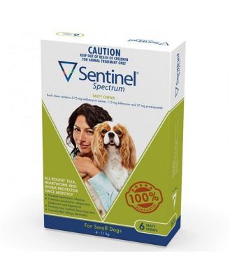 Sentinel Spectrum Flea, Heartworm & Intestinal Wormer - Small Dogs 4-11kg - 6-Pack