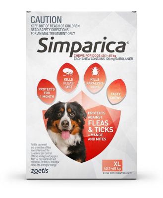 Simparica Flea & Tick Tablets for Extra Large Dogs 40.1-60kg - Red 3-Pack