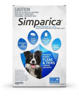Simparica Flea & Tick Tablets for Medium Dogs 10.1-20kgs-Blue 3-Pack