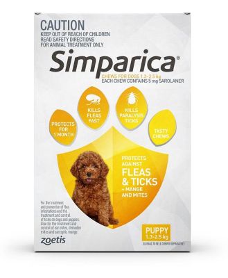 Simparica Flea & Tick Tablets for Puppy Dogs 1.3-2.5kg - 3-Pack