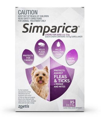 Simparica Flea & Tick Tablets for Puppy Dogs 2.6-5kg - 3-Pack