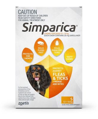 Simparica Flea & Tick Tablets for Small Dogs 5.1-10kgs-6-Pack