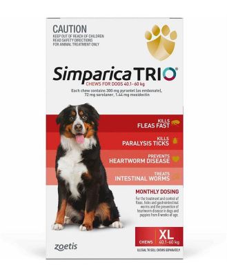Simparica Trio Flea, Tick & Heartworm Chew for Extra Large Dogs 40.1-60kg - 6-Pack